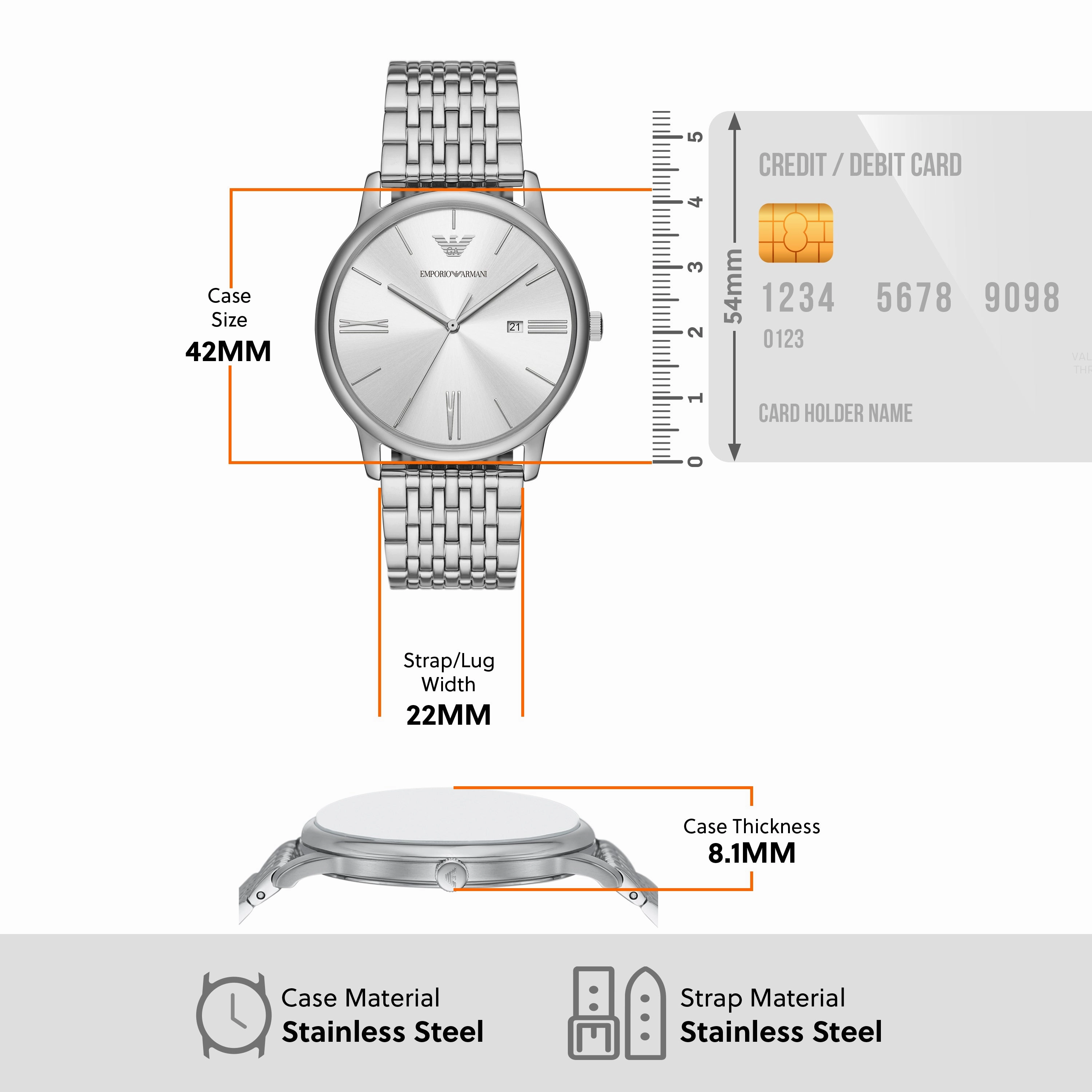Emporio Armani Three-Hand Date White Dial Stainless Steel Watch AR11599
