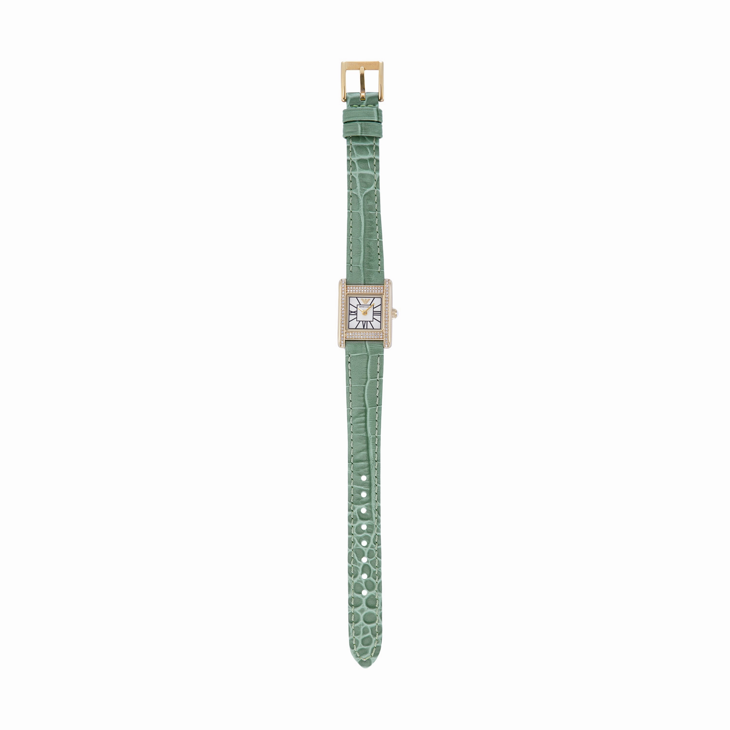 Emporio Armani Two-Hand White Dial Green Leather Strap Watch AR11661