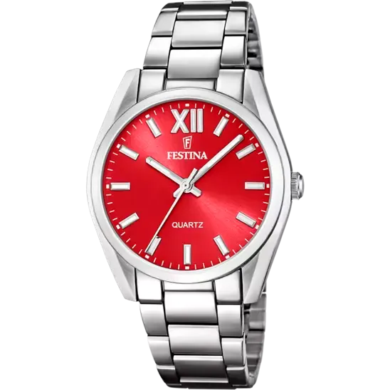 Festina F20622/B Elegance Collection: Stainless Steel Strap Watch with Red Dial