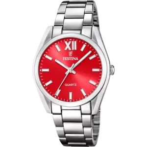 Festina F20622/B Elegance Collection: Stainless Steel Strap Watch with Red Dial