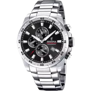 Festina Men's Classic Chronograph Watch with Black Dial and Stainless Steel Band F20463/4