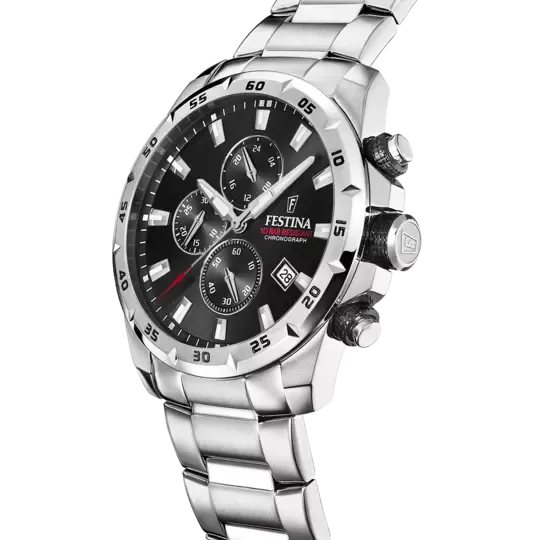 Festina Men's Classic Chronograph Watch with Black Dial and Stainless Steel Band F20463/4