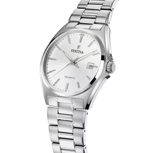Festina Men's Elegant and Durable Classic Watch with White Steel Strap F20552/2