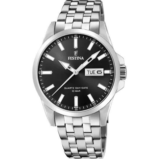 Festina Men's Sophisticated Elegance Black Dial Stainless Steel Watch F20357/4
