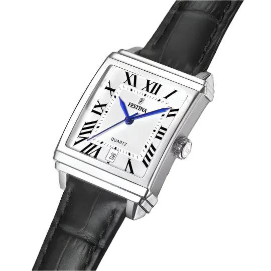 Festina Silver Dial Black Leather Strap Watch f20682/3