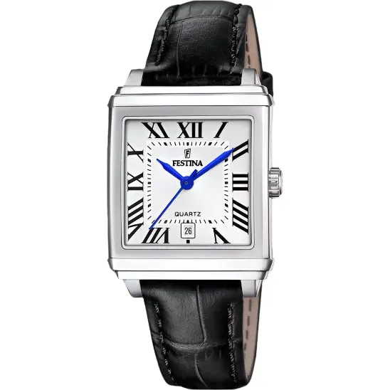 Festina Silver Dial Black Leather Strap Watch f20682/3