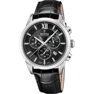 Festina Swiss Made Black Dial Black Leather Strap Men's Watch F20041/4