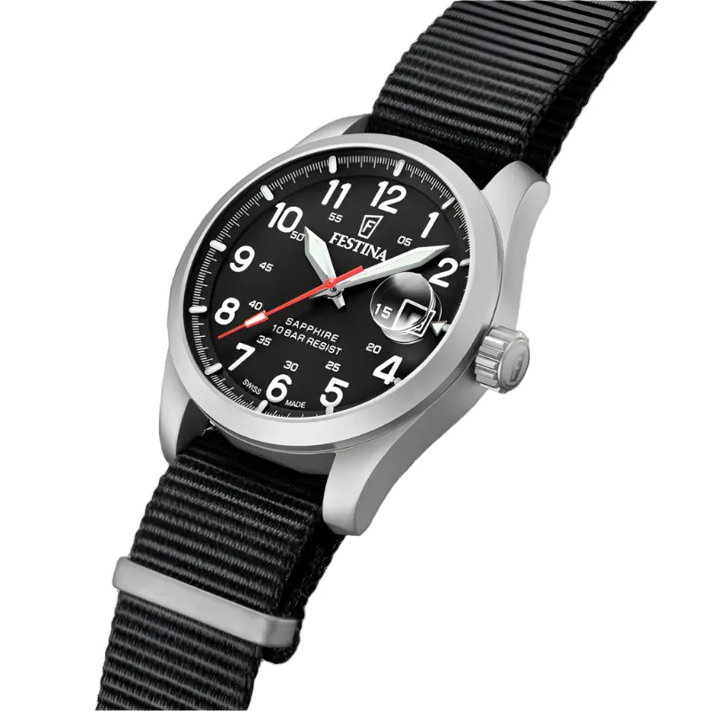 Festina Swiss Made Black Nylon Strap Watch f20082/3