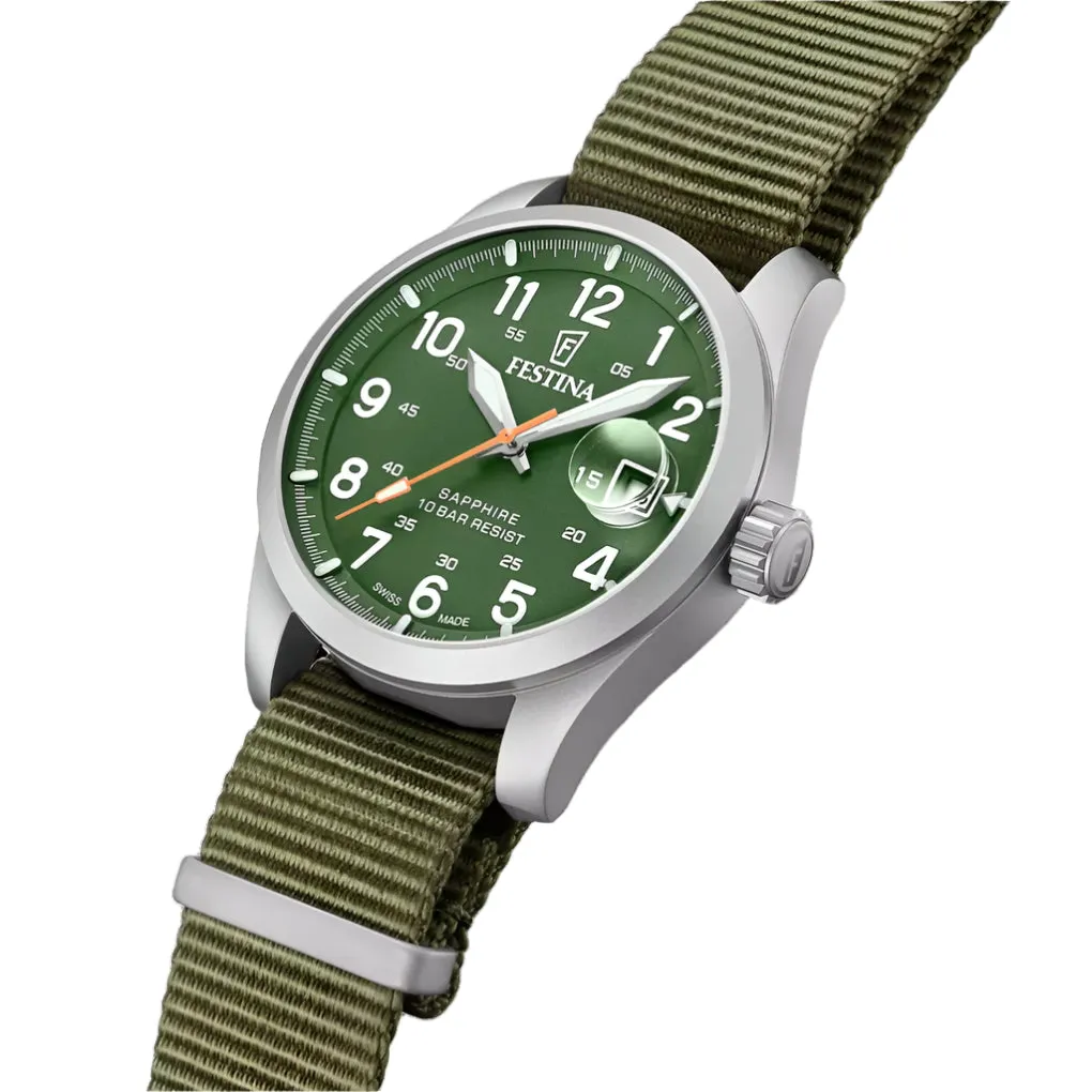 Festina Swiss Made Green Dial Nylon Strap Watch f20082/2