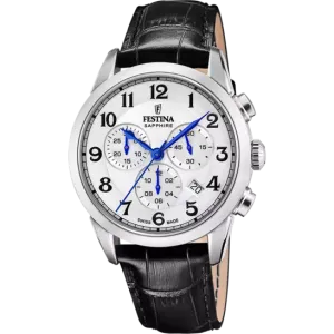 Festina Swiss Made White Dial Black Leather Strap Men's Watch F20041/1