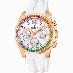Festina Rainbow Silver Dial White Rubber Strap Women's Watch F20611/2