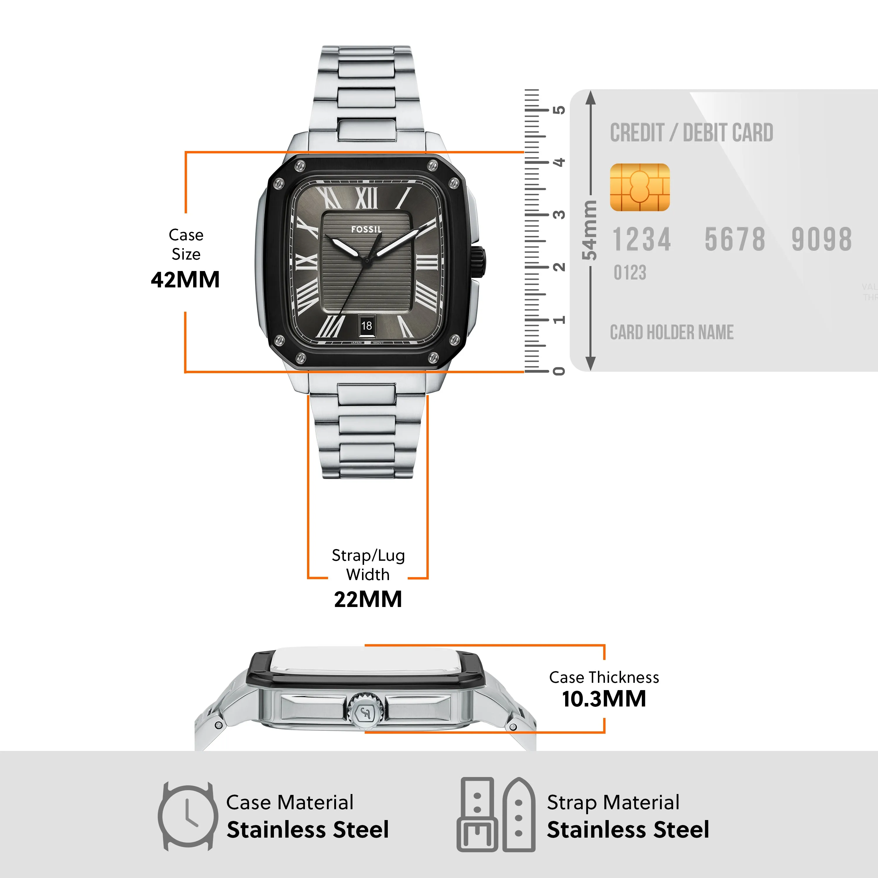 Fossil Crosby Three-Hand Grey Dial Stainless Steel Watch FS6122