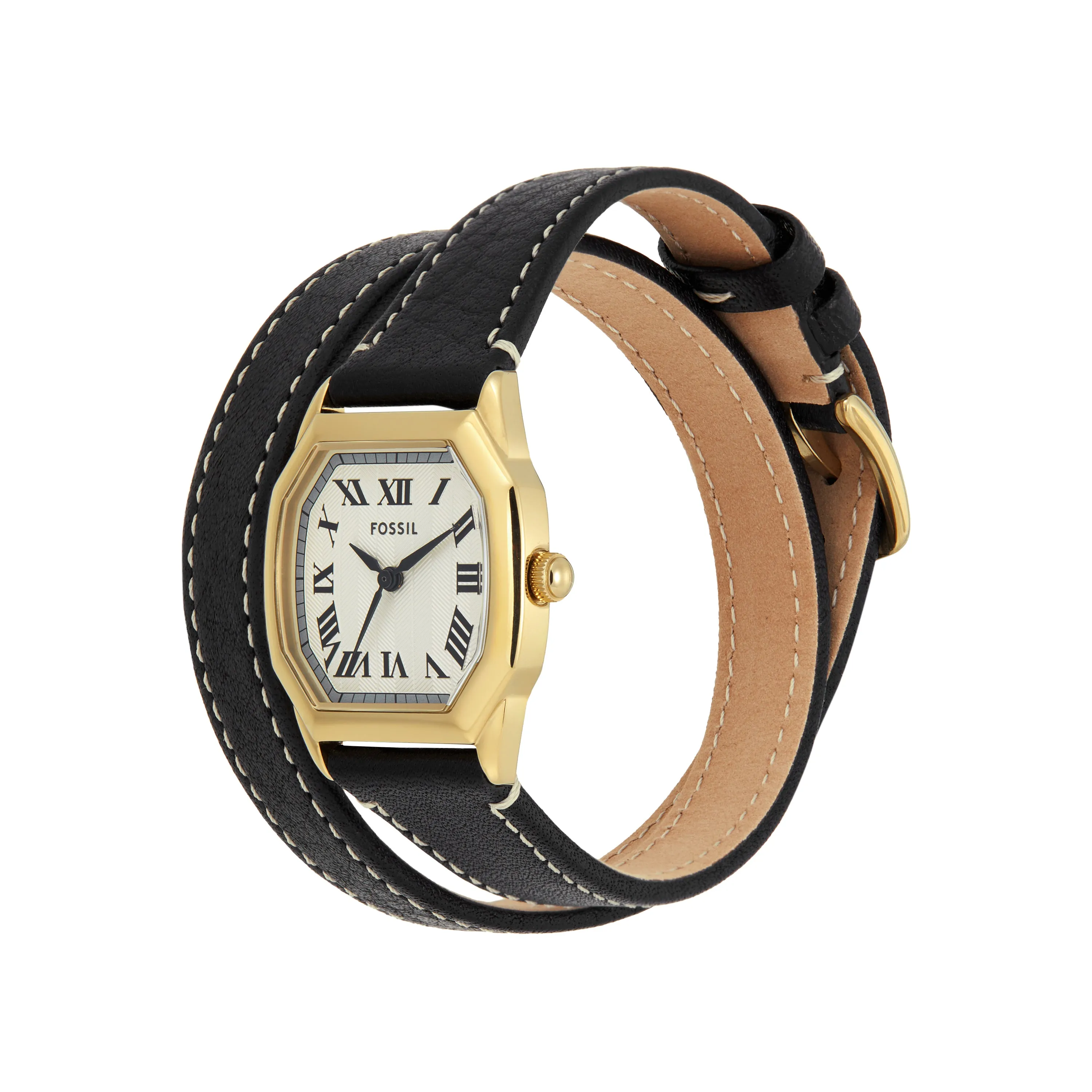 Fossil Harlow Three-Hand Black Leather Strap Watch ES5404