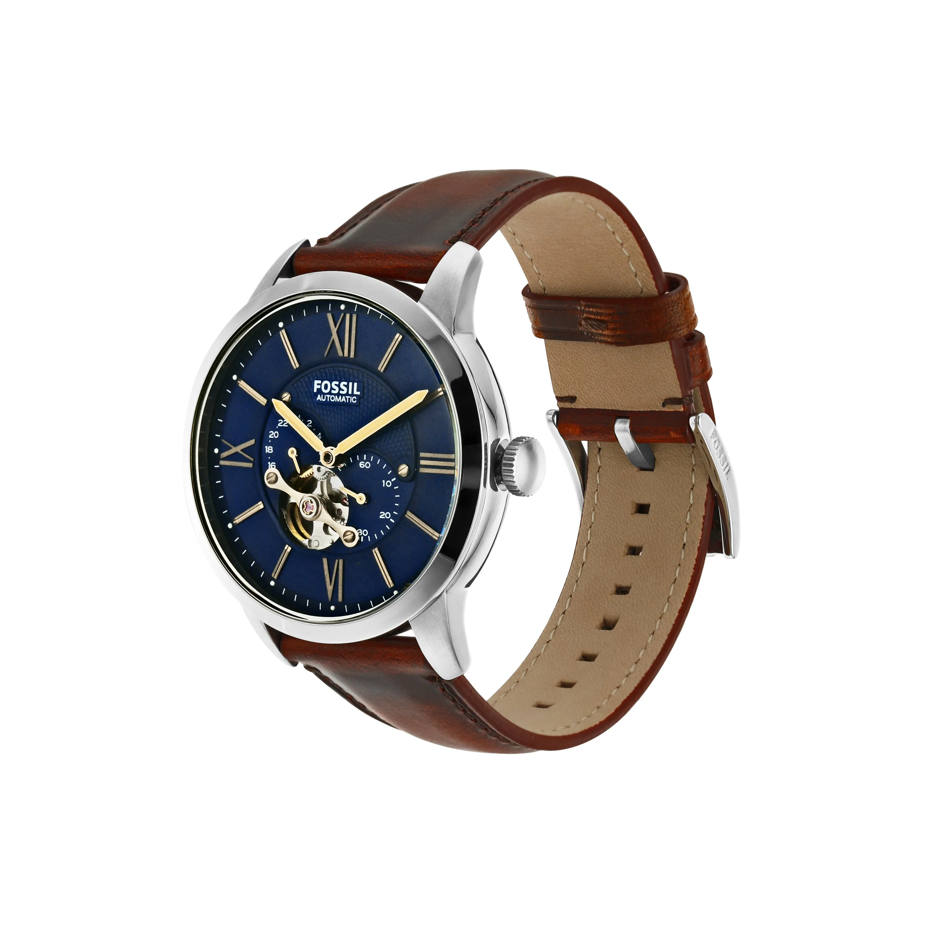 Fossil Townsman Mechanical Watch with Blue Dial and Brown Leather Strap ME3110