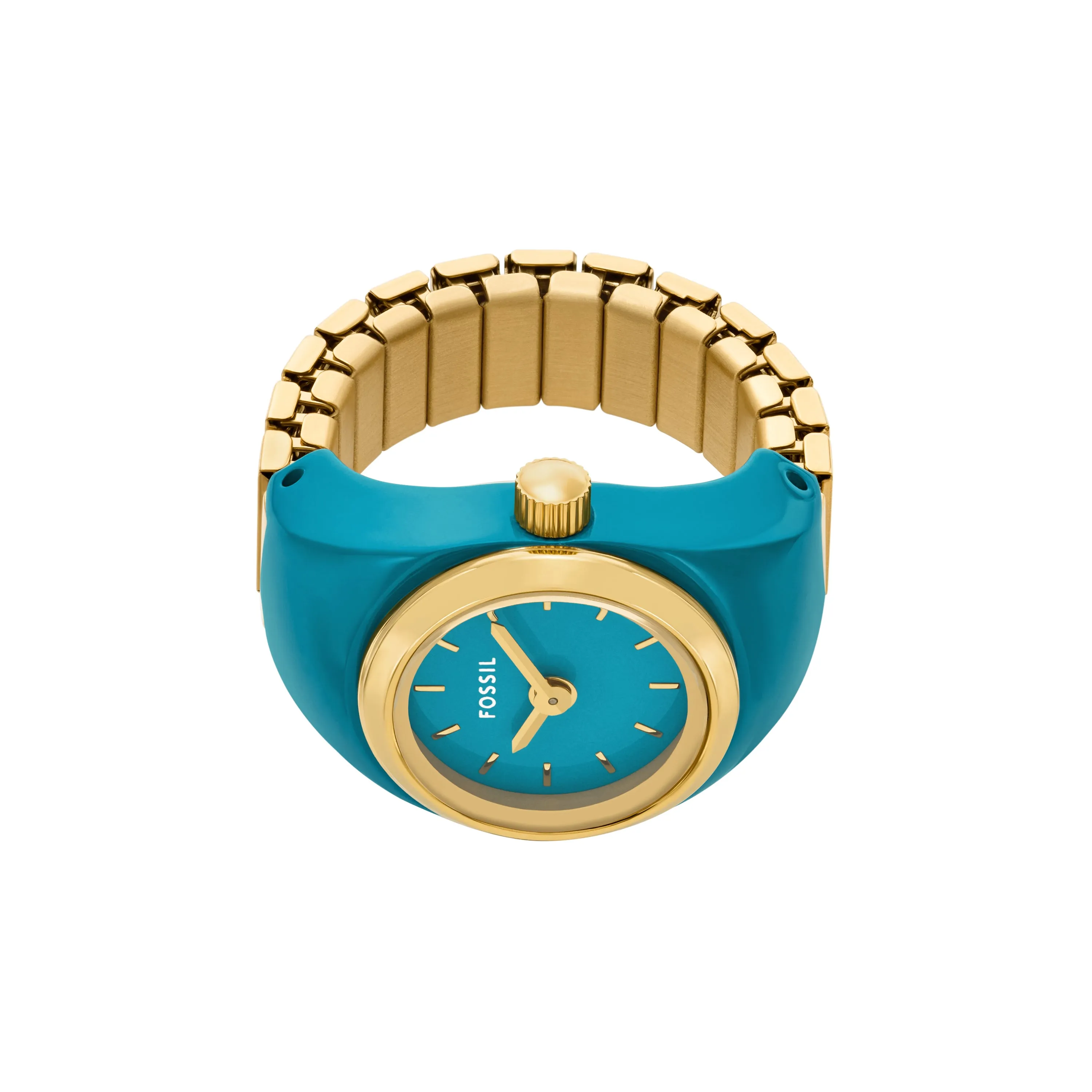 Fossil Two-Hand Blue Dial Stainless Steel Ring Watch ES5415