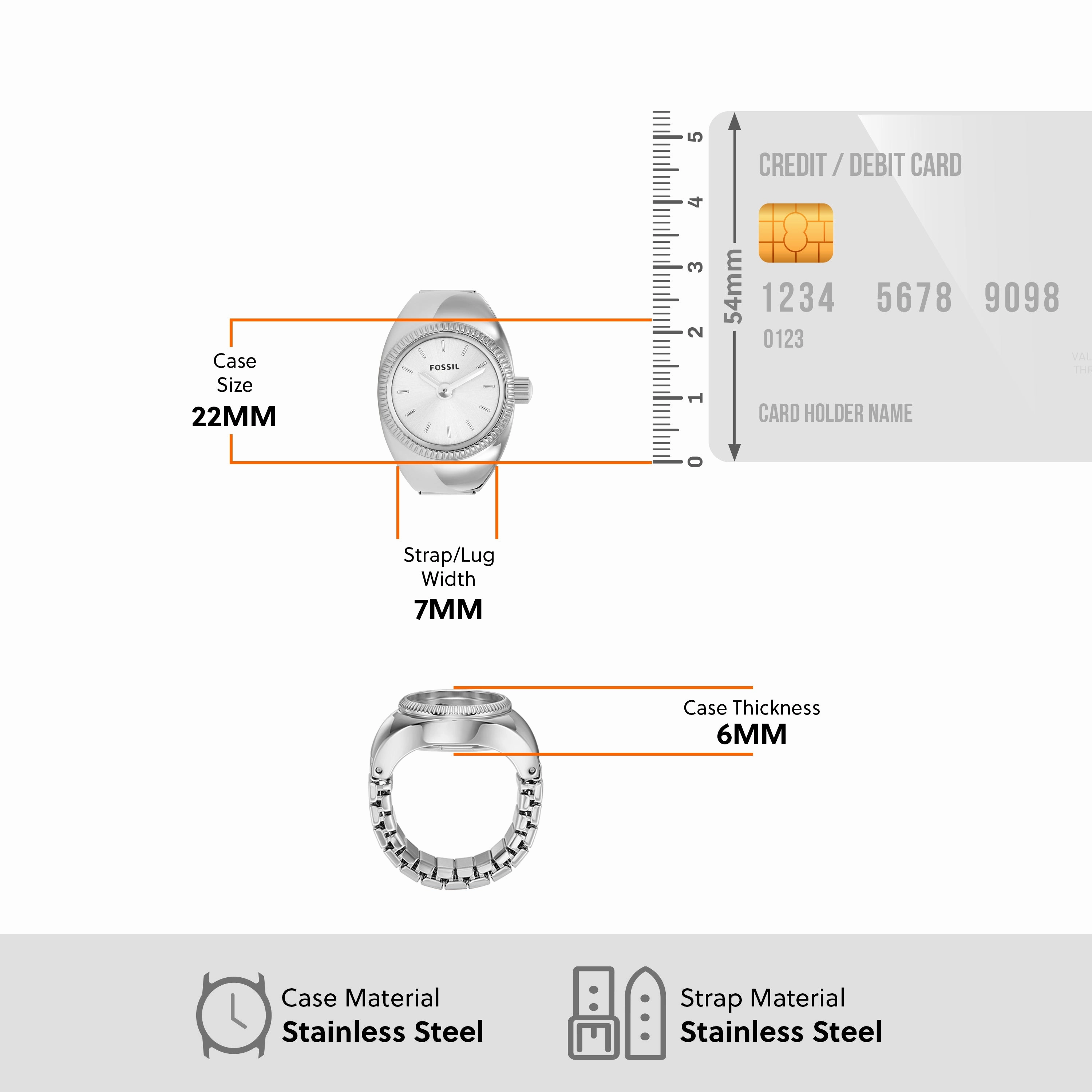 Fossil Exquisite Silver Ring Watch ES5245 with Two-Hand Movement
