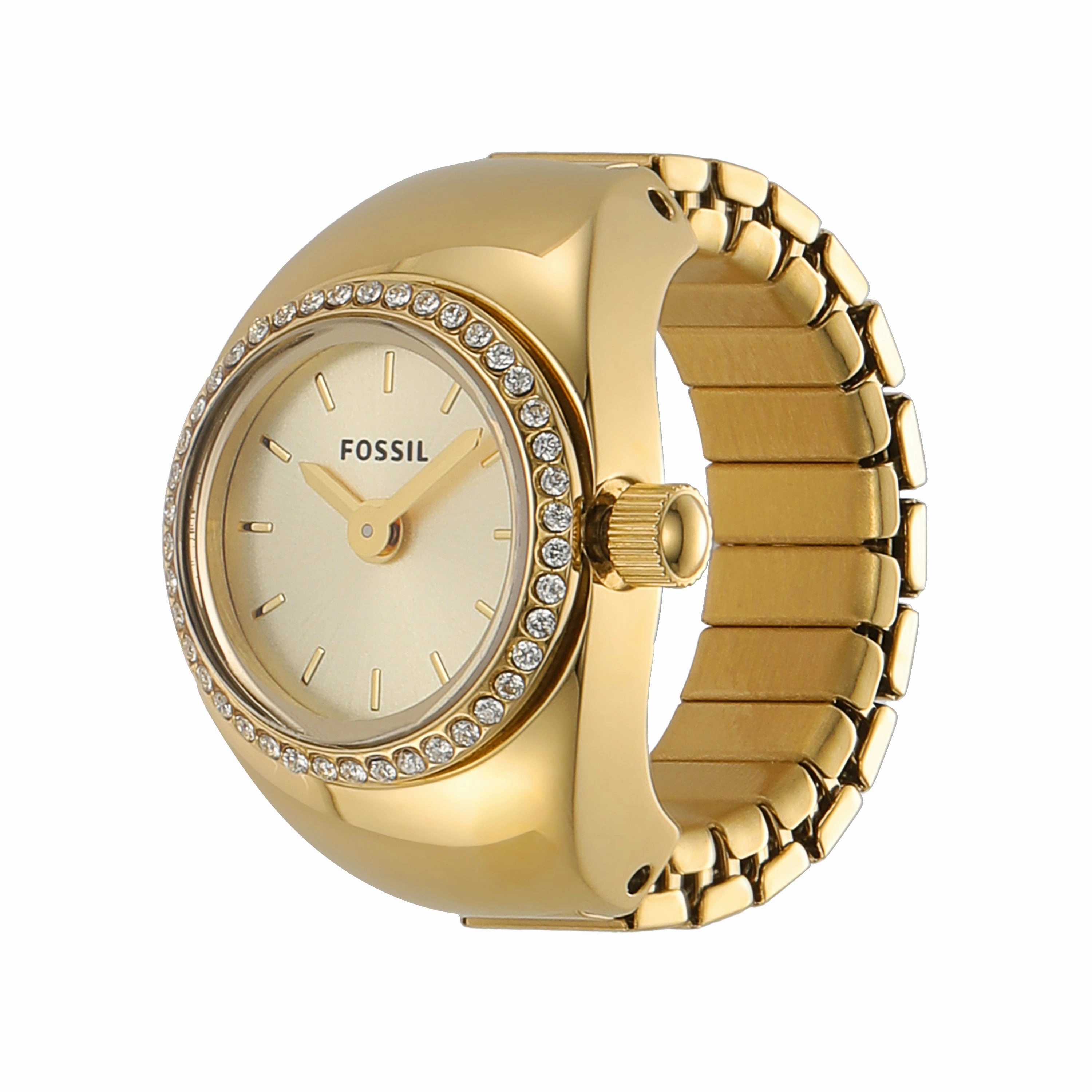 Fossil Gold Crystal-Adorned Two-Hand Movement Ring Watch ES5319