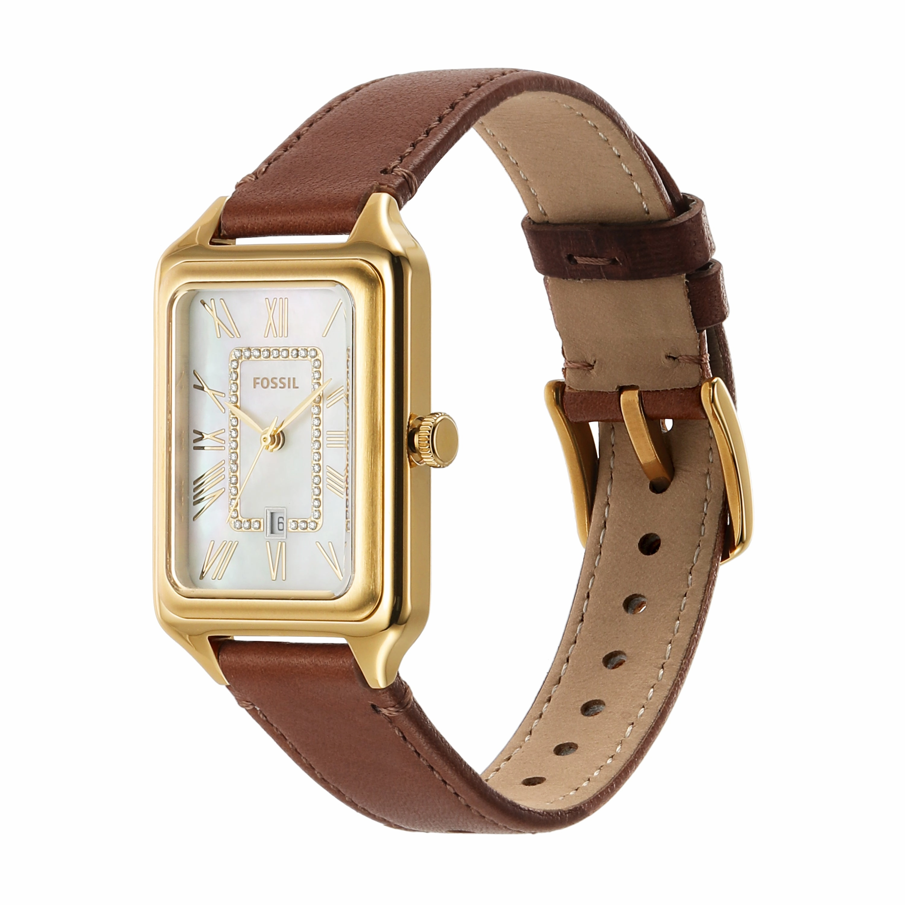 Fossil Raquel Brown Leather Band Mother of Pearl Dial Womens Watch ES5307