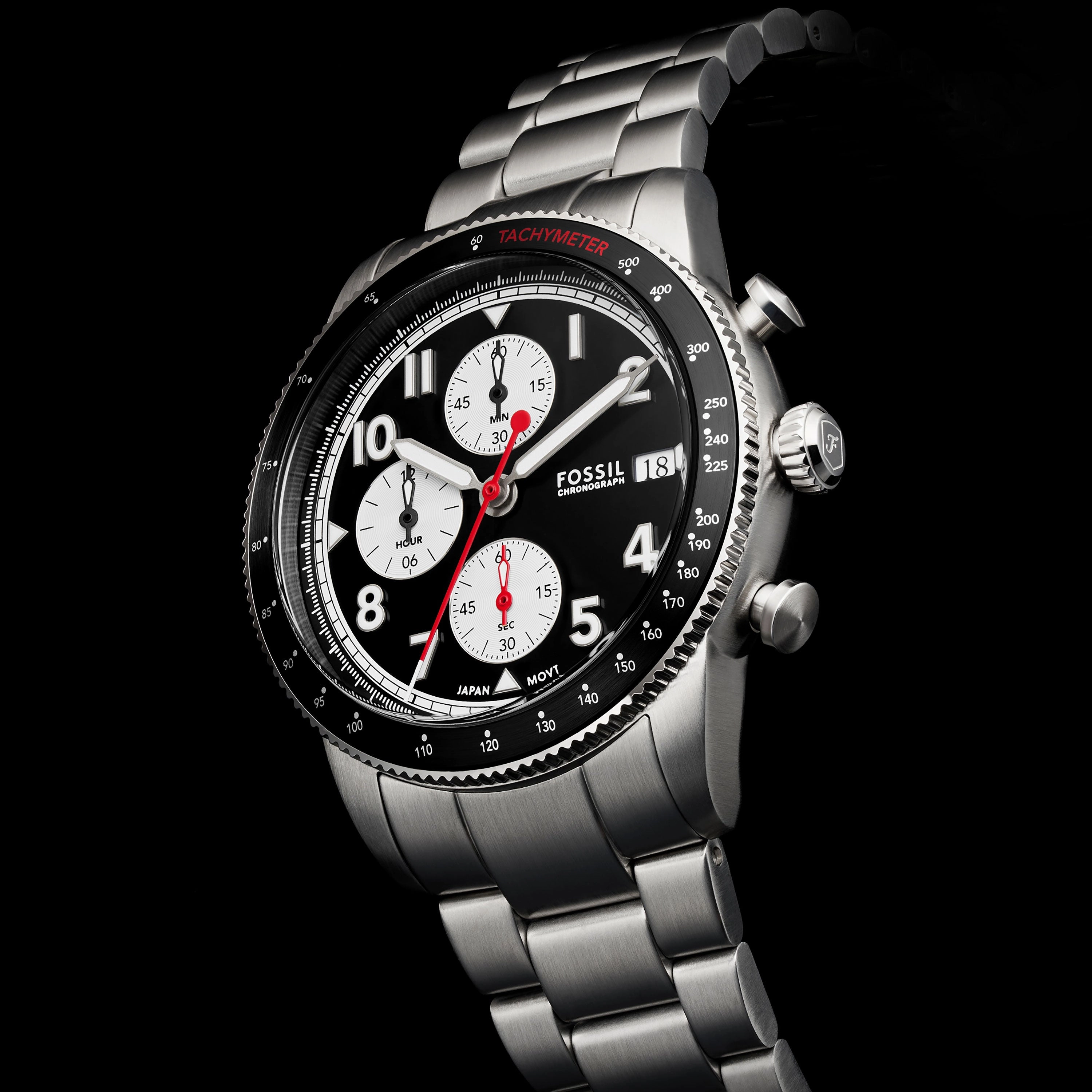 Fossil Sport Tourer Chronograph Black Dial Stainless Steel band Men's Watch FS6045