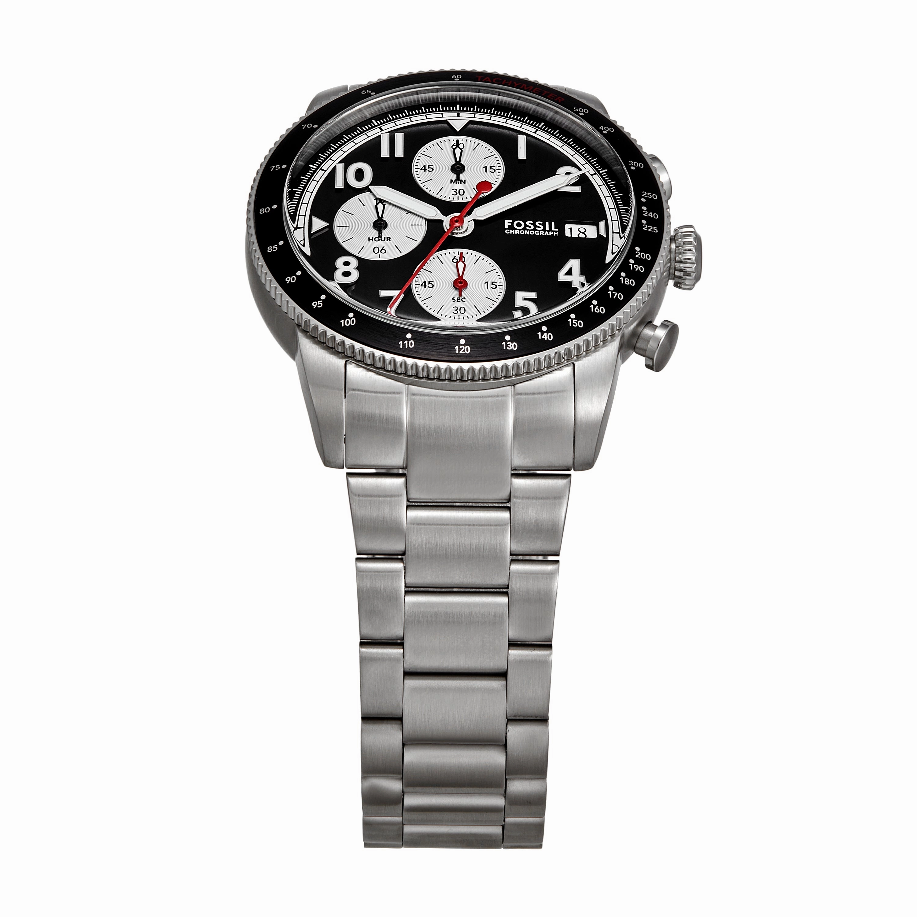 Fossil Sport Tourer Chronograph Black Dial Stainless Steel band Men's Watch FS6045