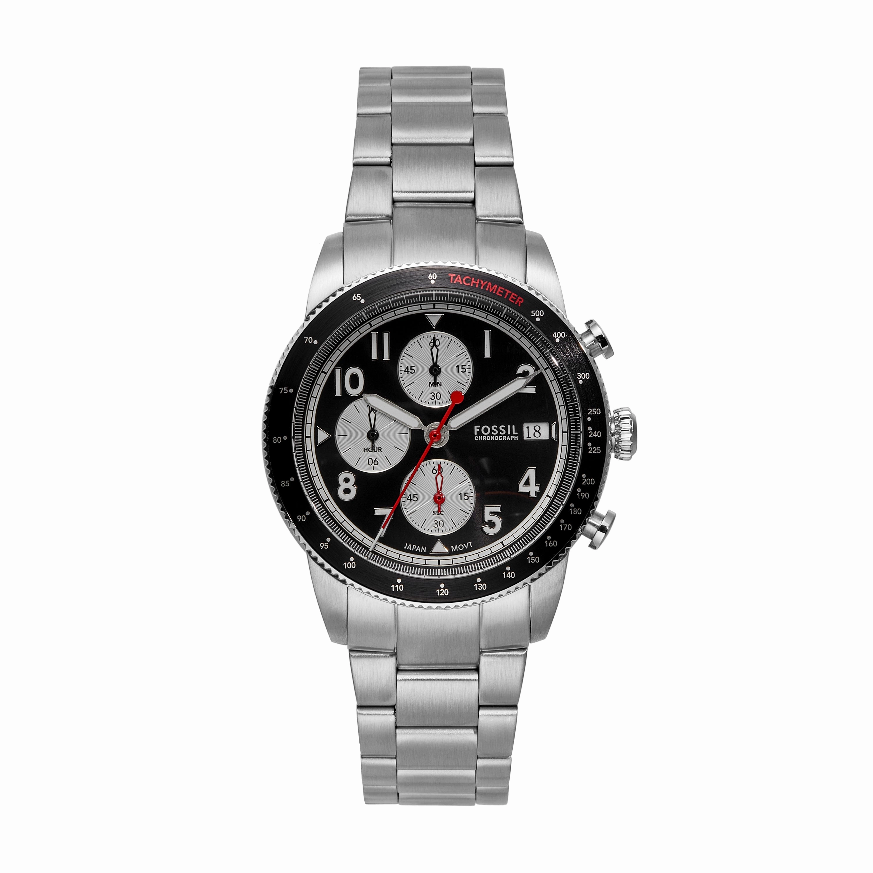 Fossil Sport Tourer Chronograph Black Dial Stainless Steel band Men's Watch FS6045