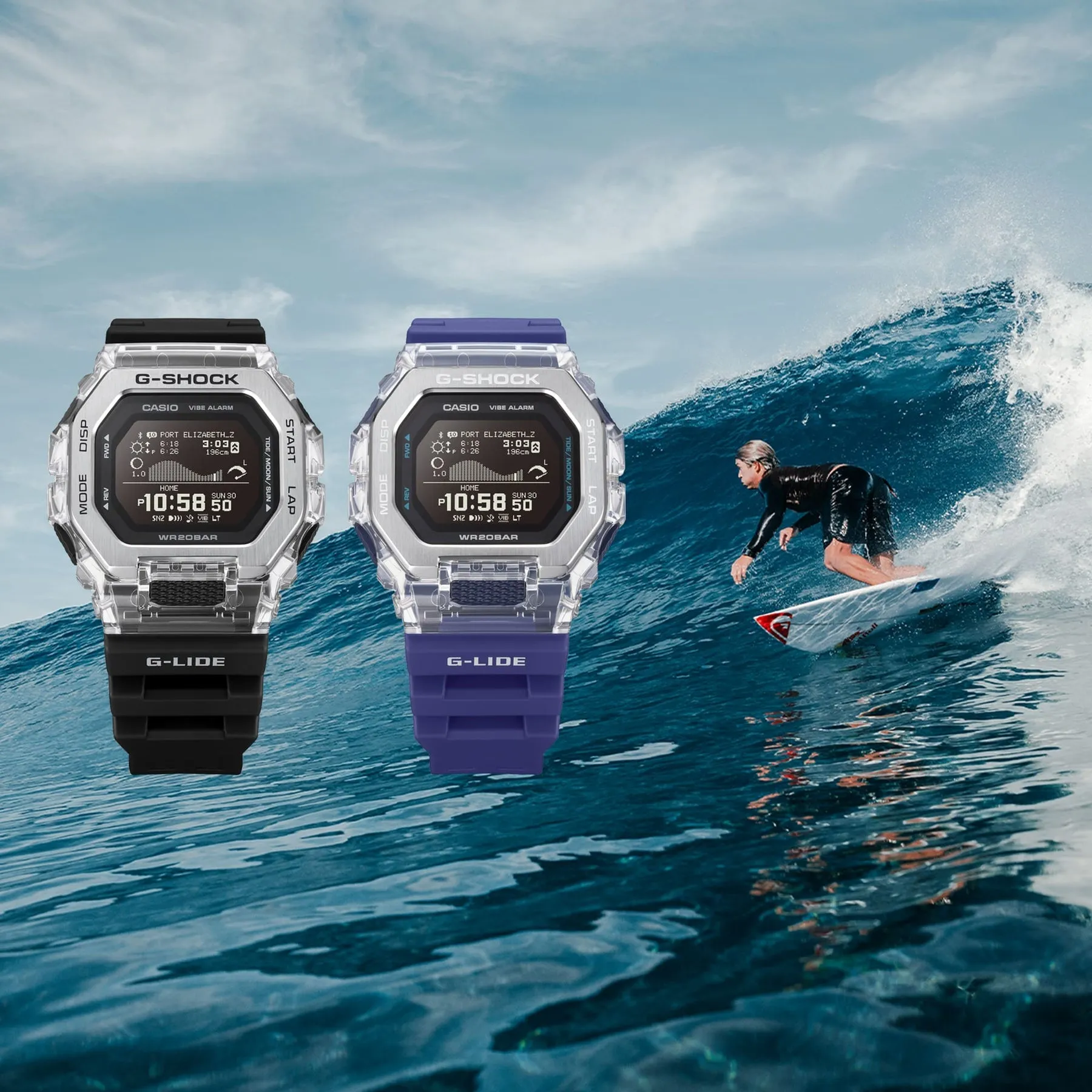 G-Shock GLIDE Gleaming Wave Black Dial Resin Band Watch GBX100S-1D