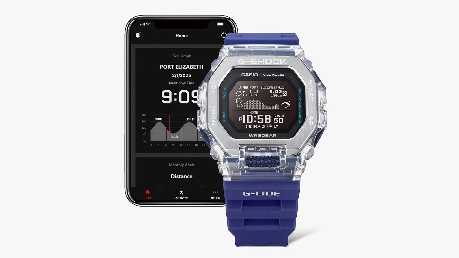 G-Shock GLIDE Gleaming Wave Blue Resin Band Watch GBX100S-2D