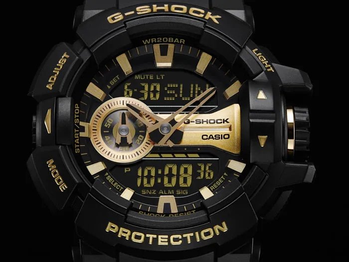 G-Shock Men's Rotary Switch Watch with Special Gold Accents GA400GB-1A9