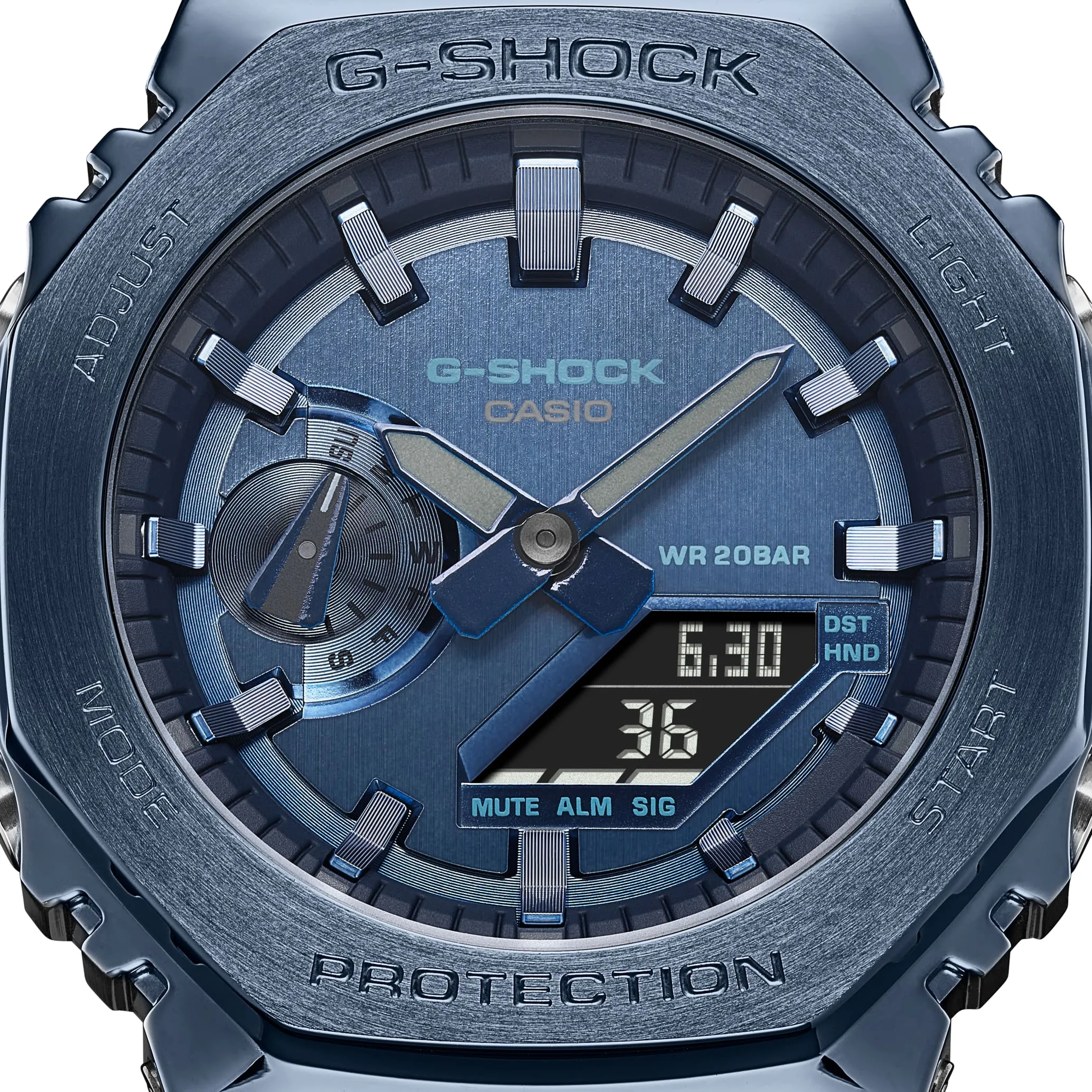 G-Shock Metallic Blue Stainless Steel Watch GM2100N-2A with Textured Wristband