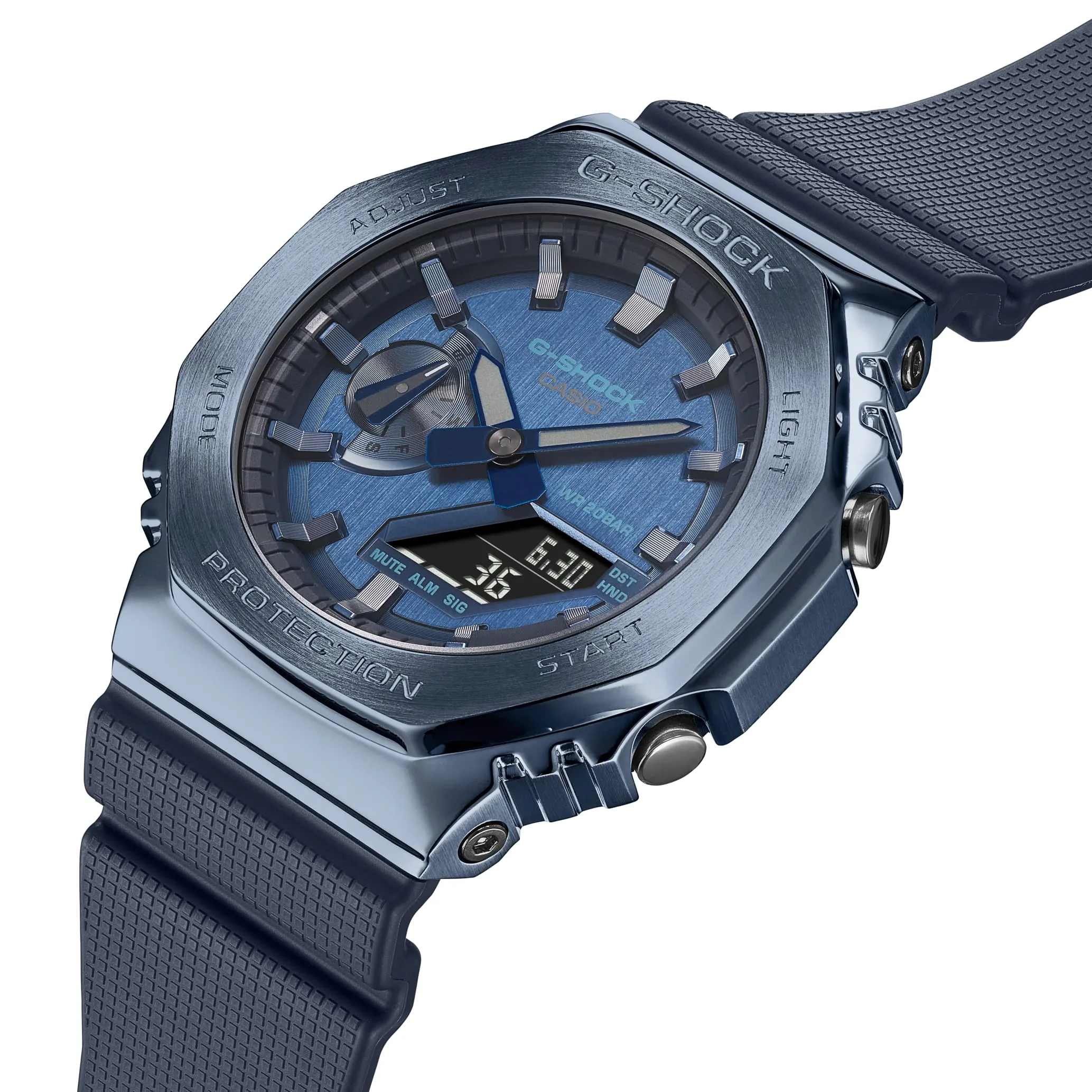 G-Shock Metallic Blue Stainless Steel Watch GM2100N-2A with Textured Wristband