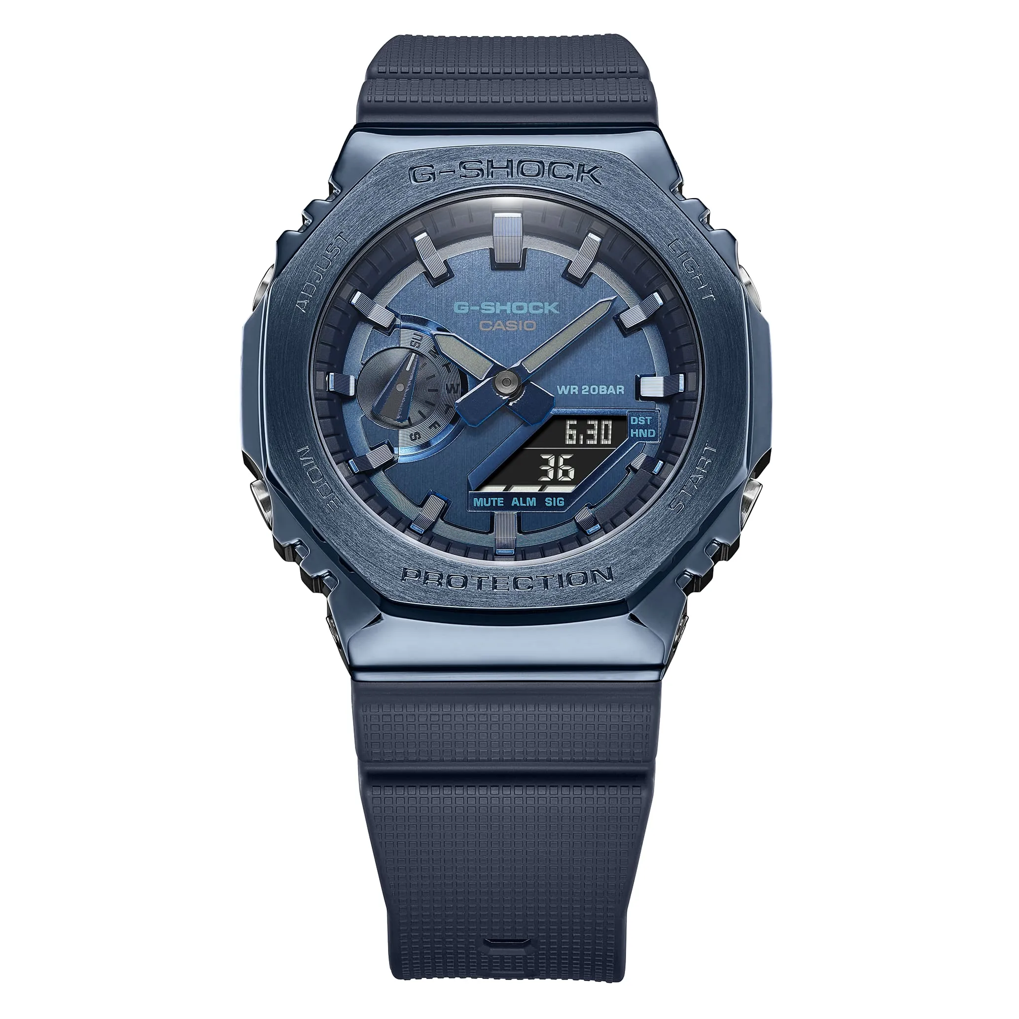 G-Shock Metallic Blue Stainless Steel Watch GM2100N-2A with Textured Wristband