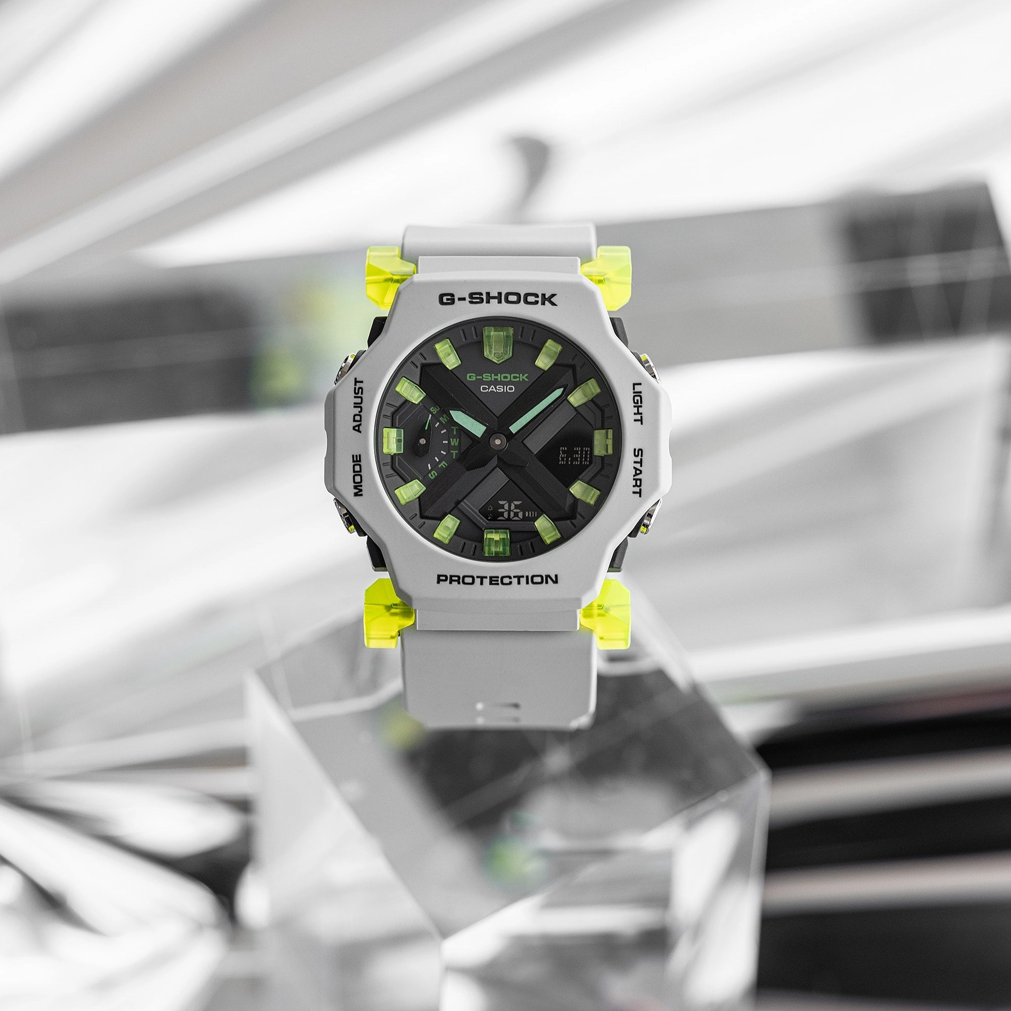 G-Shock Digital Analog Grey Dial White-Green Resin Band Watch GA2300MW-8A