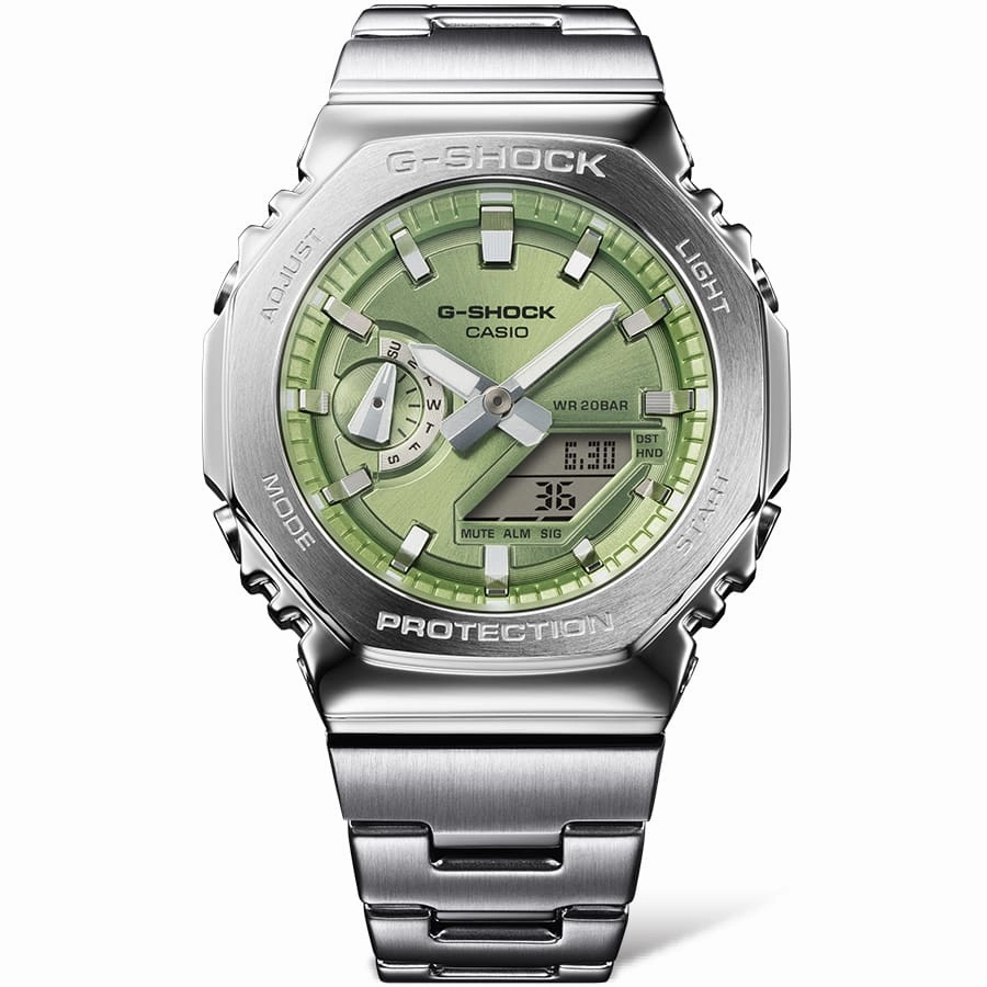 G-Shock G-Steel 2100 Series Green Dial Stainless Steel Watch GM2110D-3A