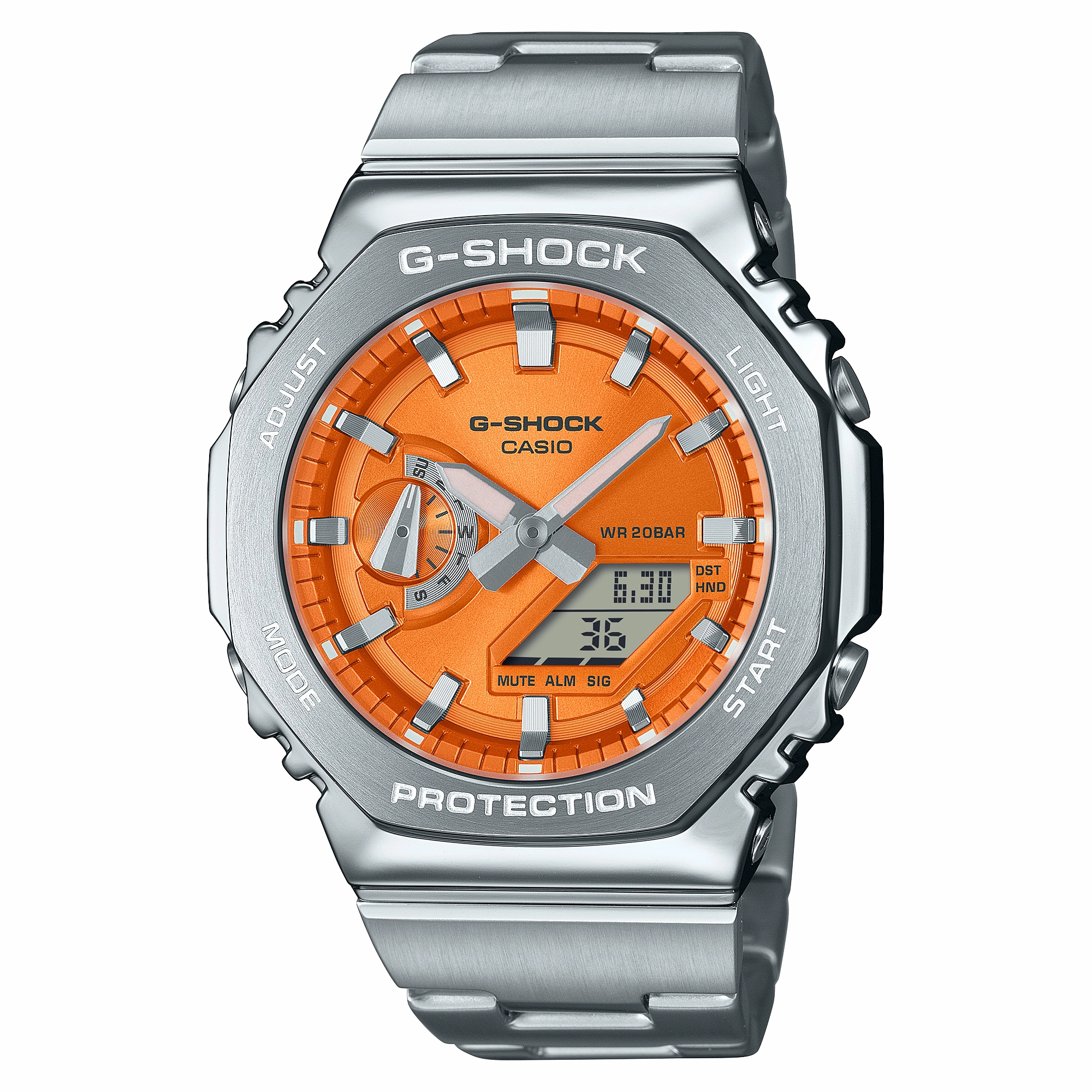 G-Shock G-Steel 2100 Series Orange Dial Stainless Steel Watch GM-2110D-4A