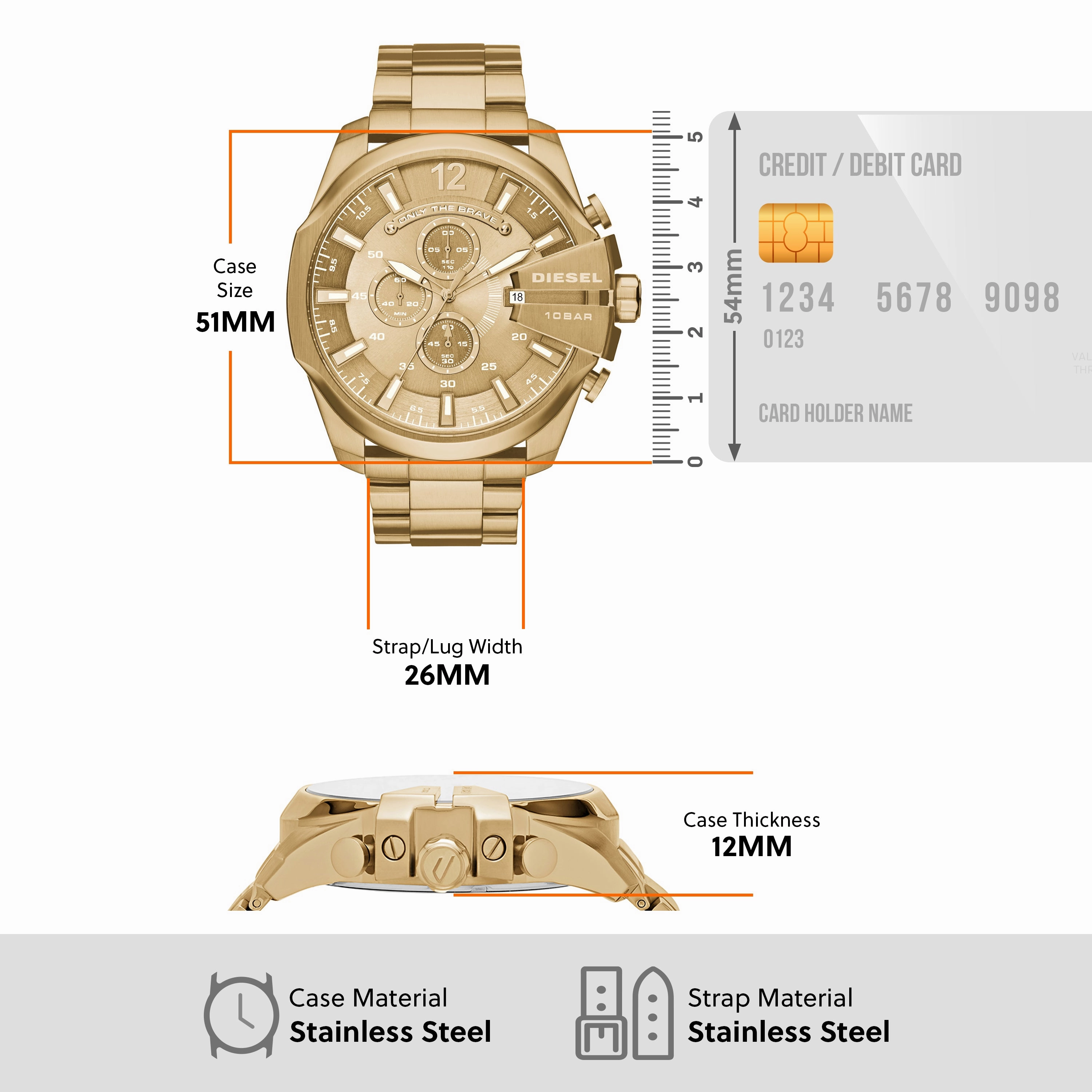 Gold-Tone Stainless Steel Diesel Mega Chief Chronograph Watch DZ4360