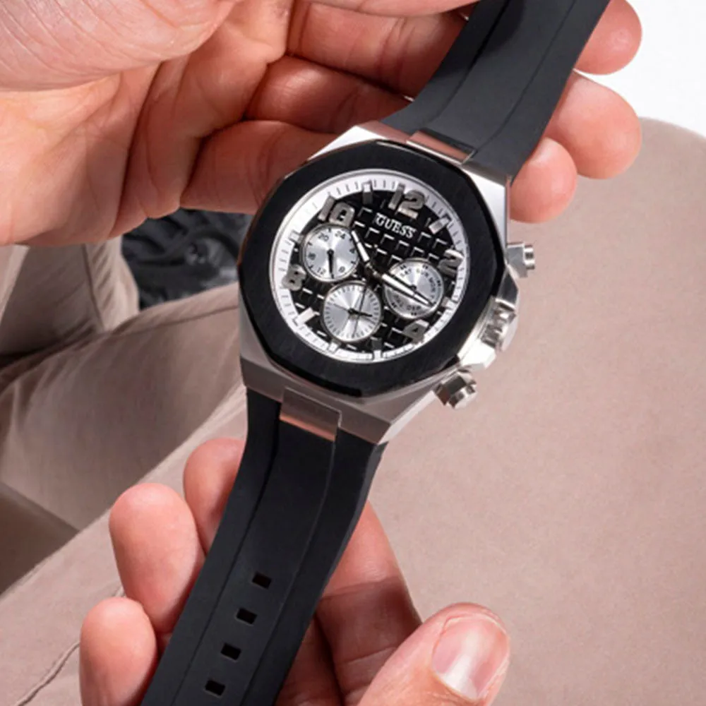 Guess Empire Black Dial Rubber Strap Watch GW0583G1