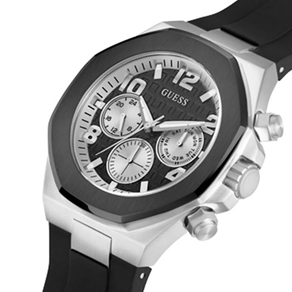 Guess Empire Black Dial Rubber Strap Watch GW0583G1