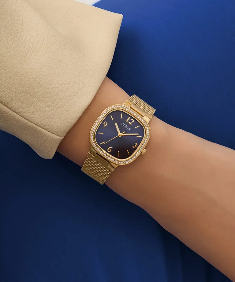 Guess Tapestry Blue Dial Gold Stainless Steel Watch GW0354L6