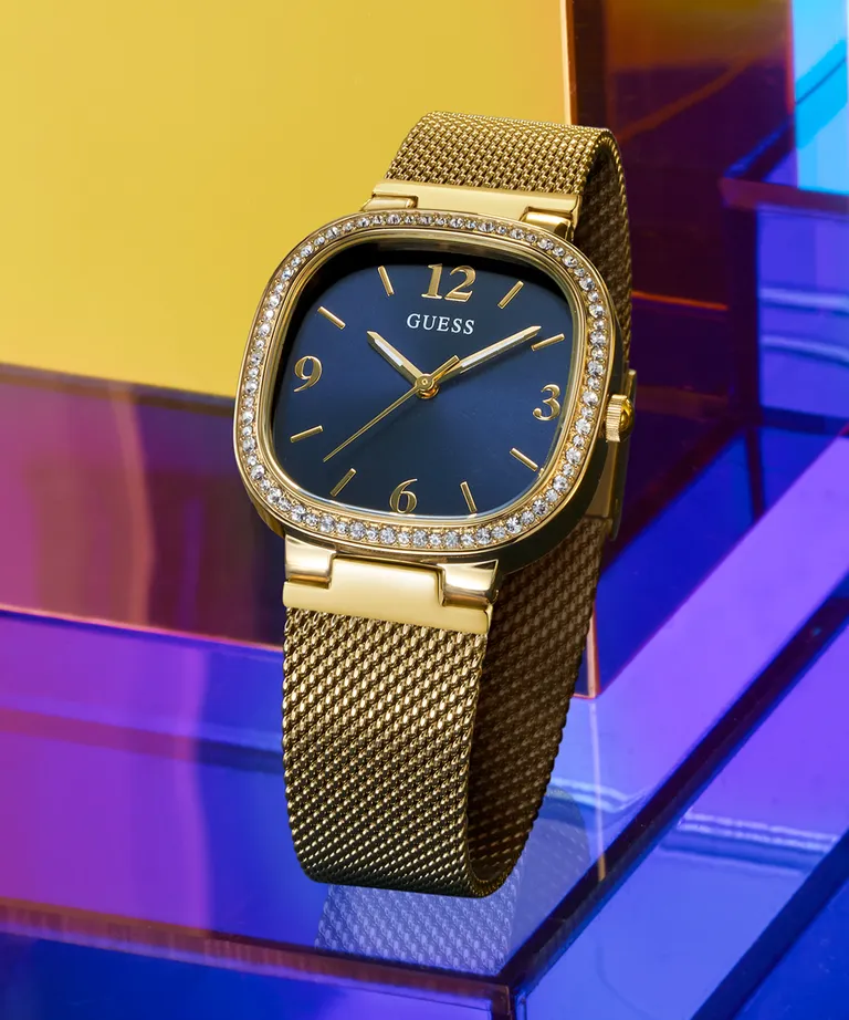Guess Tapestry Blue Dial Gold Stainless Steel Watch GW0354L6