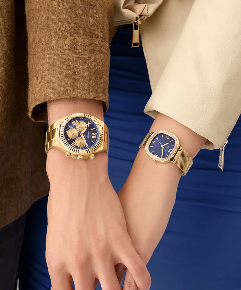 Guess Tapestry Blue Dial Gold Stainless Steel Watch GW0354L6