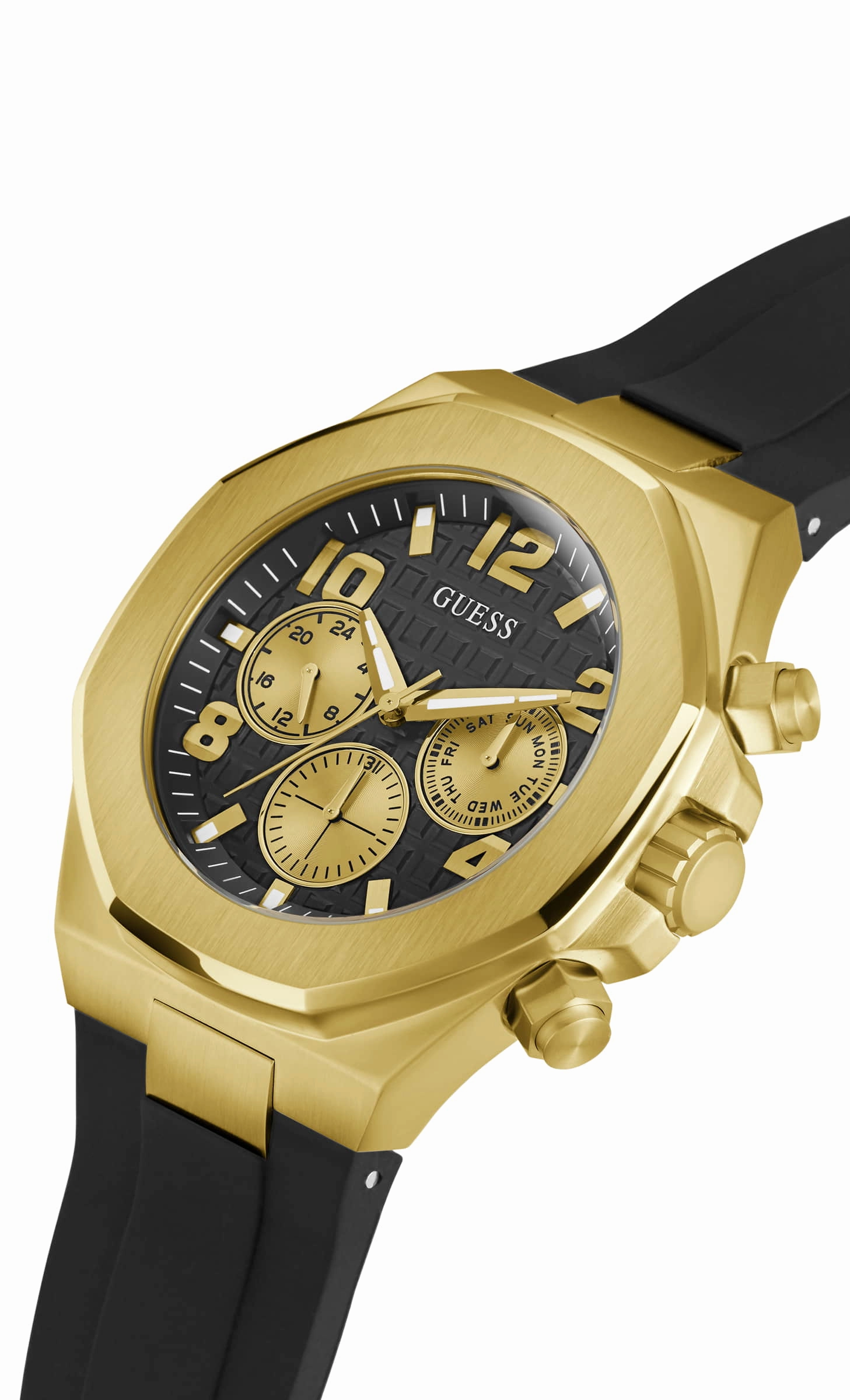 Guess Empire Black Dial Rubber Strap Watch GW0583G2