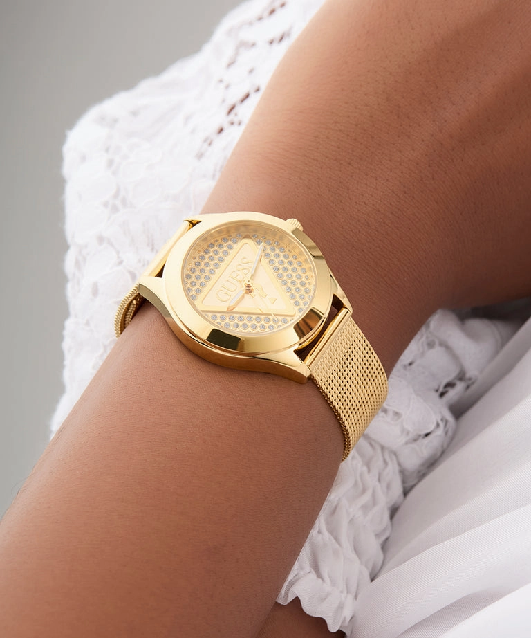 Guess Glitz Plaque Champagne Dial Gold Stainless Steel Watch GW0835L2