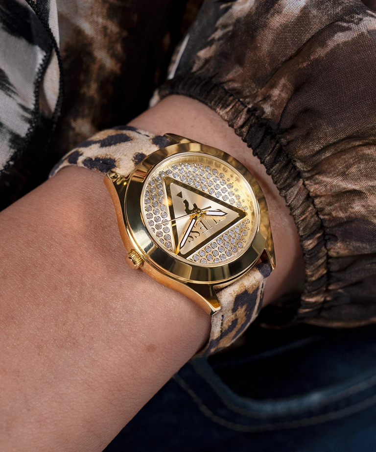 Guess Glitz Plaque Gold Tone Analog Watch GW0745L2