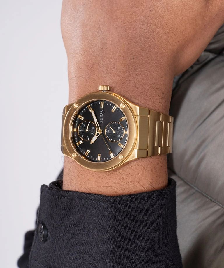 Guess Jet Black Dial Gold Bracelet Multi-function GW0795G4
