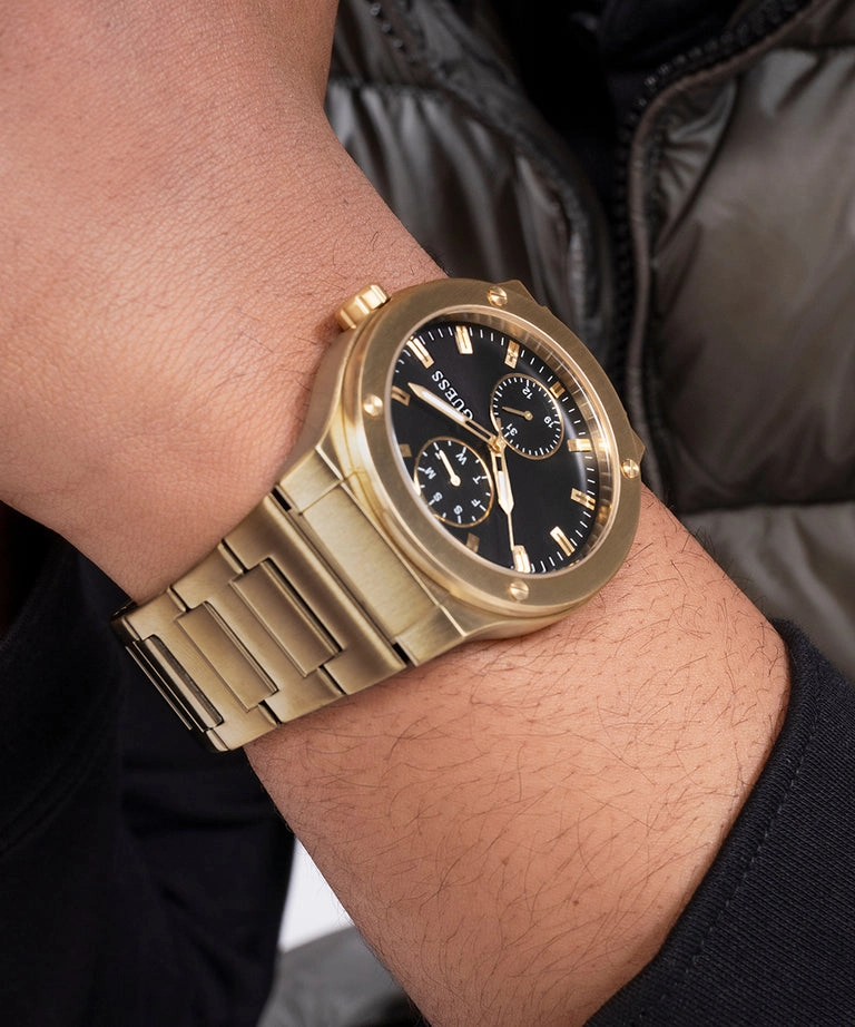 Guess Jet Black Dial Gold Bracelet Multi-function GW0795G4