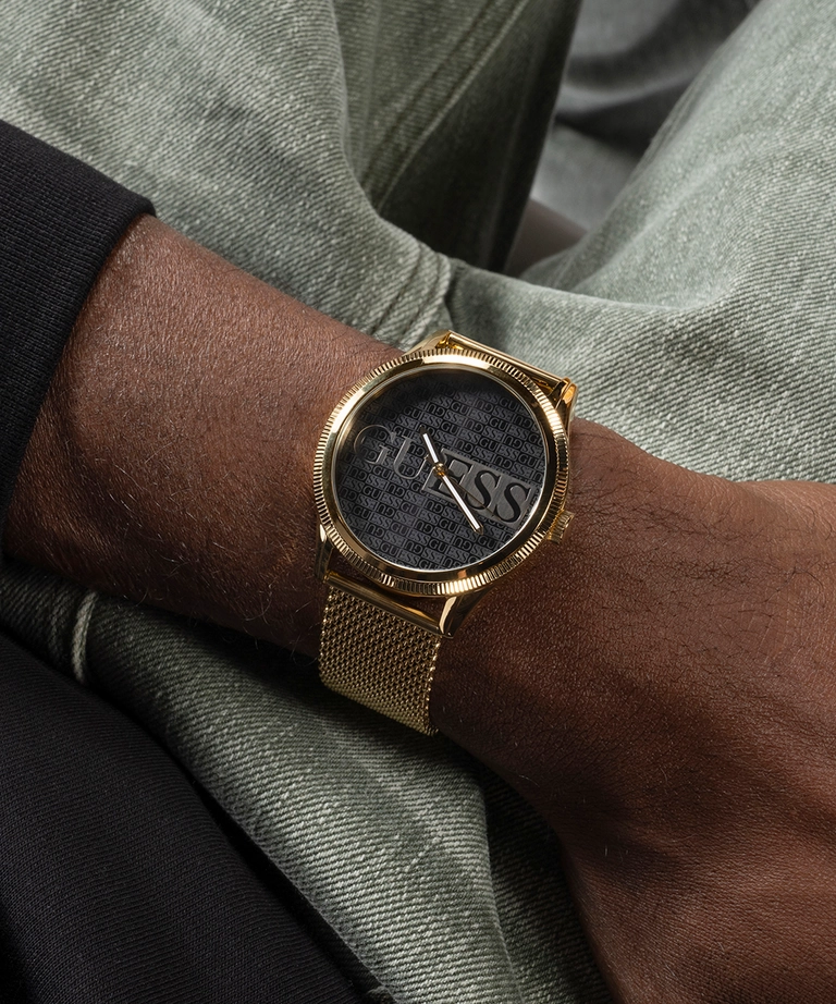 Guess Reputation Black Dial Gold Tone Analog Watch GW0710G2
