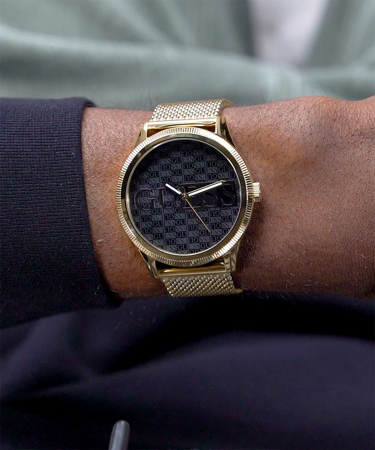 Guess Reputation Black Dial Gold Tone Analog Watch GW0710G2