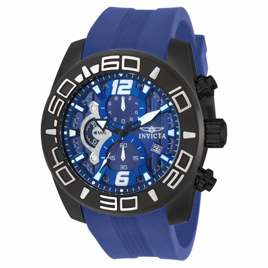 Invicta 22812 Men's Pro Diver Blue Dial Black IP Steel Blue Silicone Strap Chronograph Watch