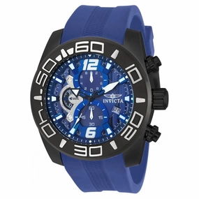 Invicta 22812 Men's Pro Diver Blue Dial Black IP Steel Blue Silicone Strap Chronograph Watch