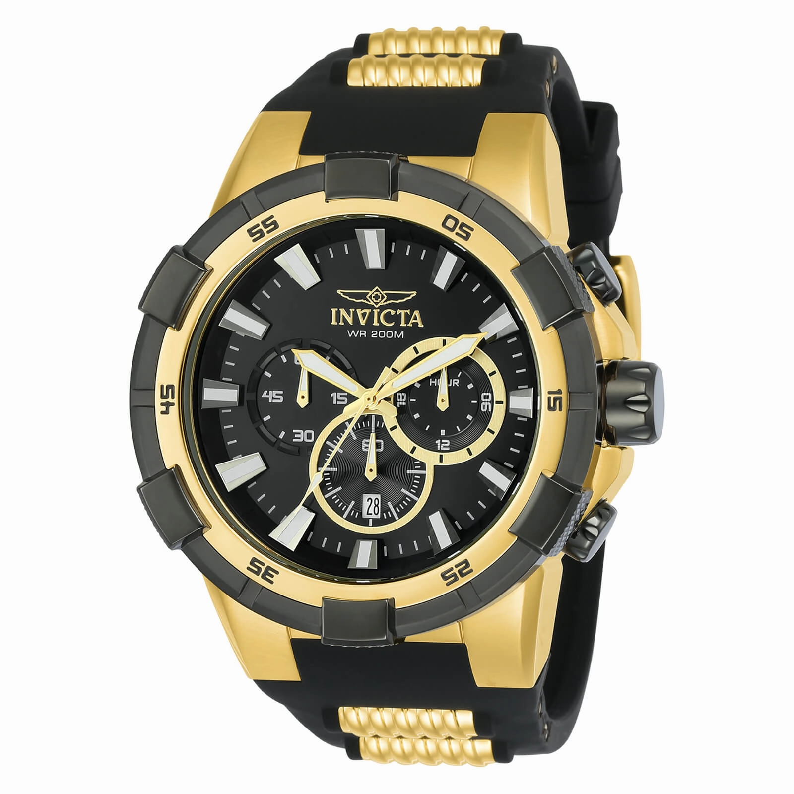 Invicta Men's Chronograph Watch - Aviator Black and Gold Tone Strap | 23693